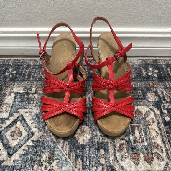 Aerosoles Red Slingback Cork Wedge Sandal Size 6.5 Heel Rest Comfort Foam Insole - Picture 1 of 5